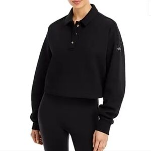 ALO Yoga Black Cropped Polo Henley Top Medium